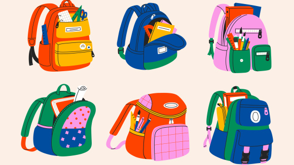 A collection of school bags in cartoon style