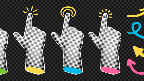 Hands on a halftone background pointing and choosing