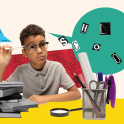 A boy studying for the 11+ exam