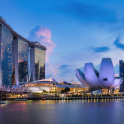 Singapore night city skyline at business district, Marina Bay