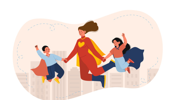Super mother with kids