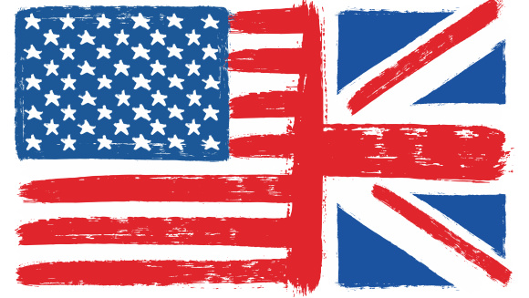 A sketch of a US flag and a British flag meeting in the middle
