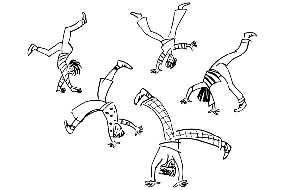 An illustration of children doing cartwheels
