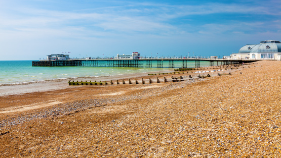 A view from the beach of Worthing Pier, West Sussex